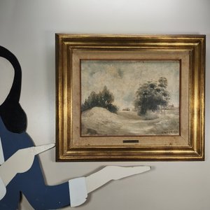 Eduardo Amezaga: Óleo sobre Fibra "Paisaje de Campo" con Marco Dorado - imagen 8