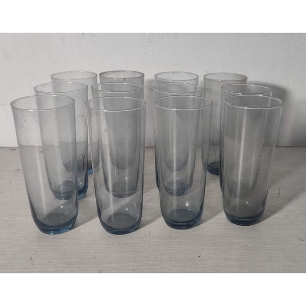 12 Vasos Largos de Cristal con Fondo Azul (17cm)