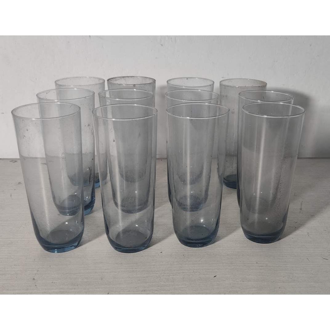 12 Vasos Largos de Cristal con Fondo Azul (17cm)