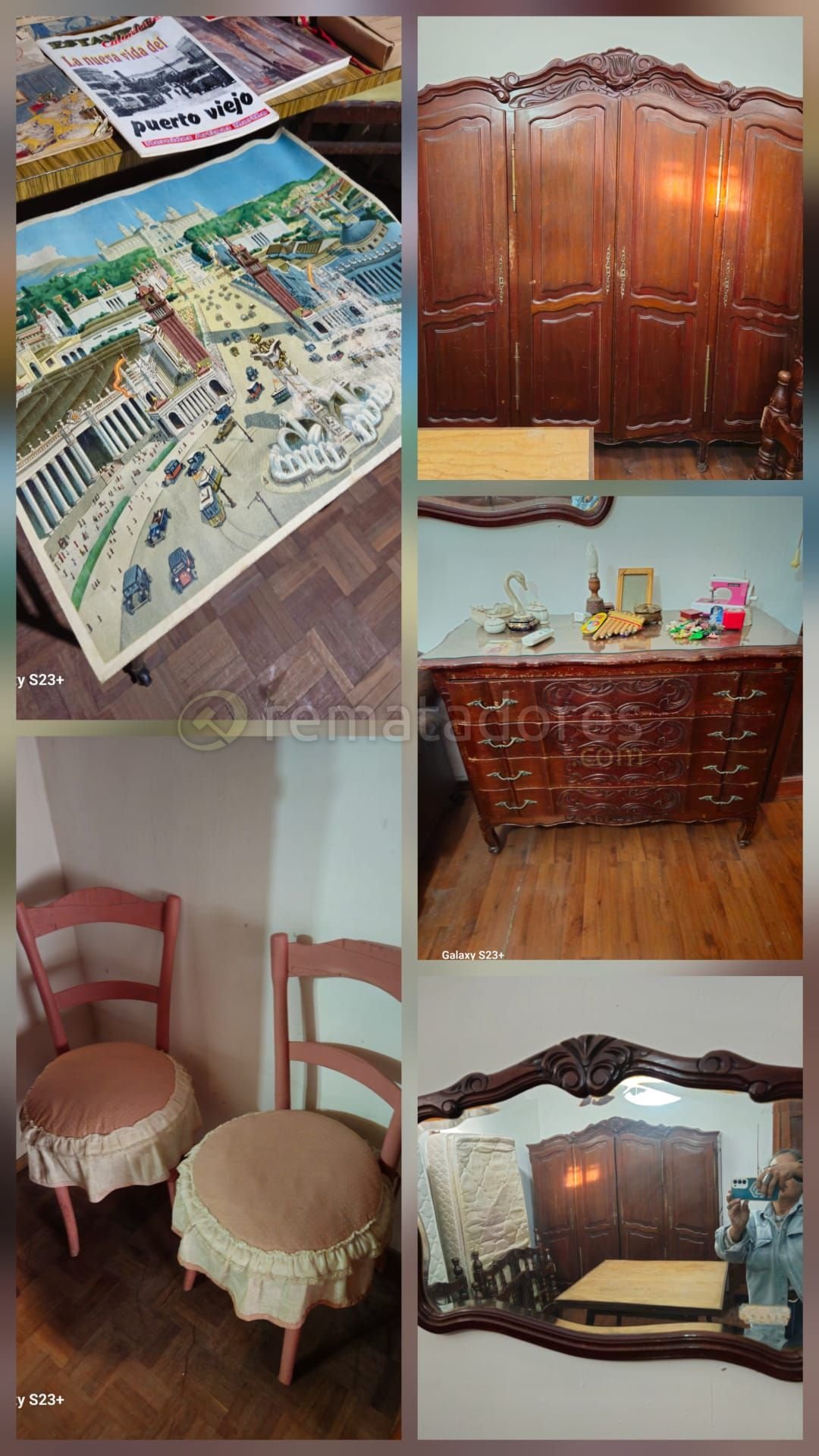 Muebles de madera: ropero, cómoda y sillas