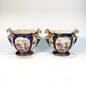 Par de Maceteros de Cerámica Inglesa Phoenix Ware con Dragones y Flores - imagen 2