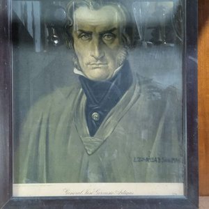 Lote anterior: Reproducción retrato de época del prócer uruguayo General José Gervasio Artigas, basado en la famosa obra "Busto del caudillo" pintada por el artista uruguayo José Luis Zorrilla de San Martín.