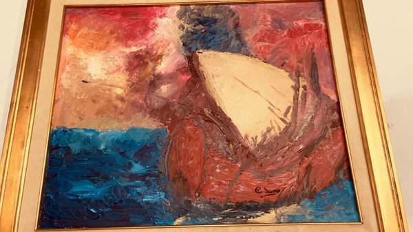 Pintura al óleo de un barco en el agua - imagen 2