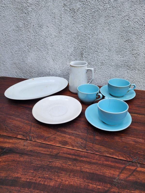 Juego de Tazas y Platos Olmos Porcelana Azul