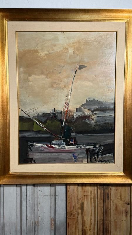 Pintura "Puerto" de Hugo Nantes, Acrílico sobre Fibra, 80x60 cm