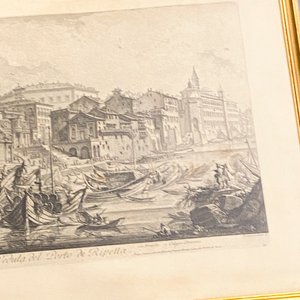 Grabado "Veduta del Porto di Ripetta" Puerto Roma, Marco Dorado 76x58 cm - imagen 4
