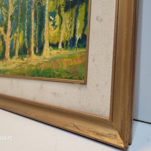 Dos Cuadros al Óleo: Paisaje Boscoso y Puerto con Embarcaciones, Firmados y Enmarcados - imagen 7
