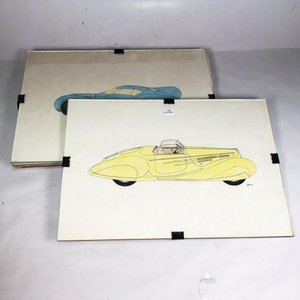 Lote siguiente: Cuatro Dibujos de Automóviles de Época a Lápiz y Color