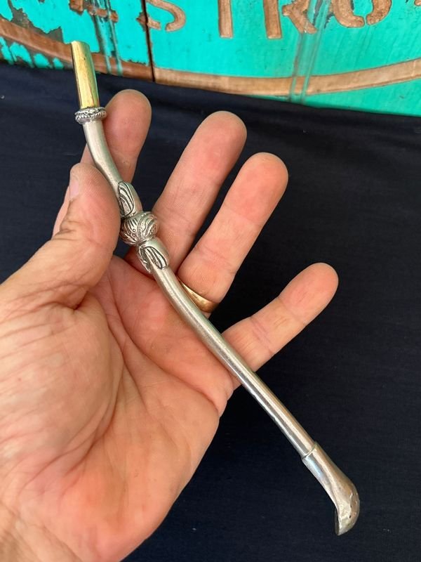 Bombilla curva muy antigua plata alta de colección - imagen 4