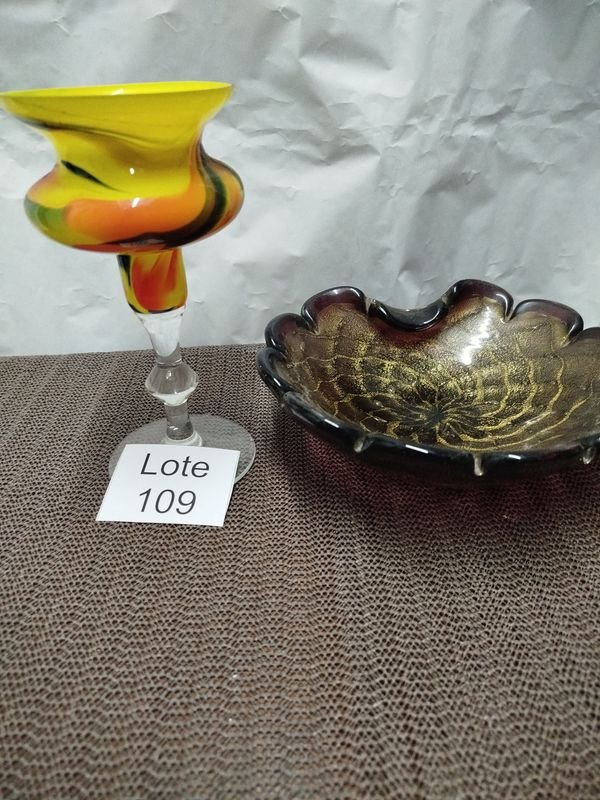 Copa Alta Estilo Murano y Cuenco Dorado
