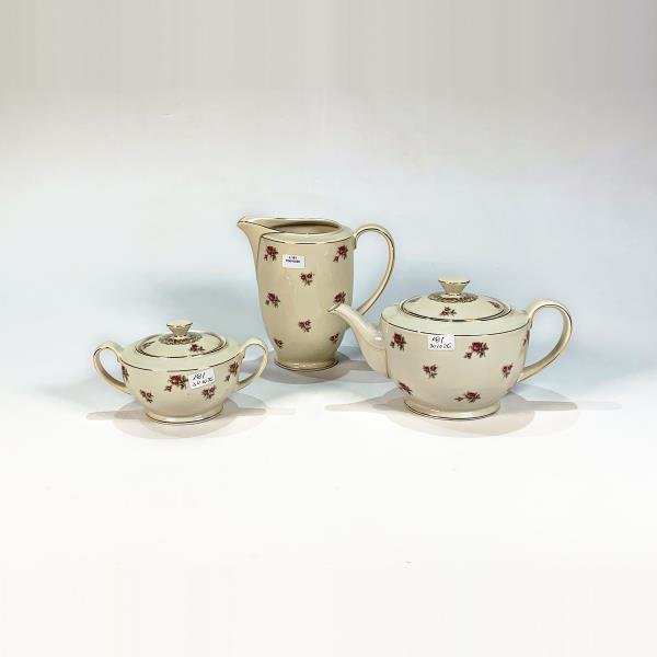 Jarra, Tetera y Azucarero de Porcelana Bavaria con Decoración Floral