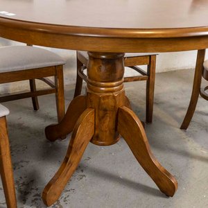Juego de Comedor: Mesa Circular con Pie Central y 4 Sillas Tapizadas - imagen 3