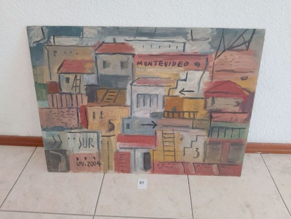 Óleo sobre cartón "Montevideo" firmado LPI 2004
