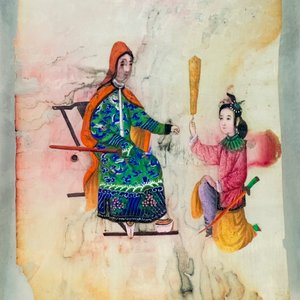 Cuadro Acuarela Estampa Japonesa: Anciana y Niña - imagen 2