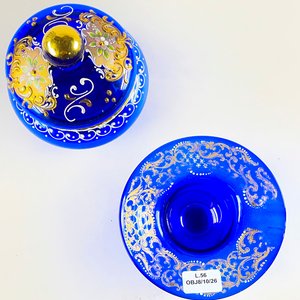 Cenicero y Alhajero de Cristal Azul con Esmalte Dorado - imagen 2