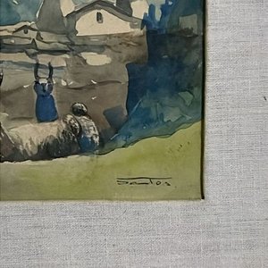 Acuarela del Pintor Santos: "Torre y Llamas" - Segunda Obra de Colección - imagen 4