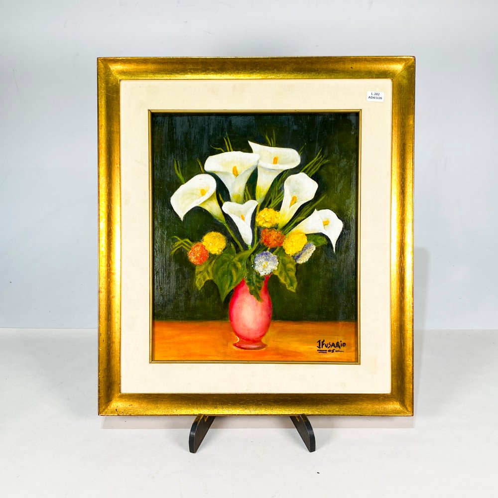 Lote siguiente: Cuadro oleo sobre fibra con flores firmado por un artista