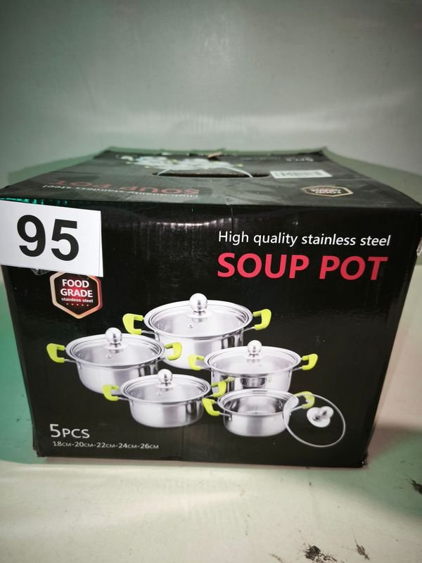 Set de 5 Ollas de Acero Inoxidable con Tapas de Vidrio