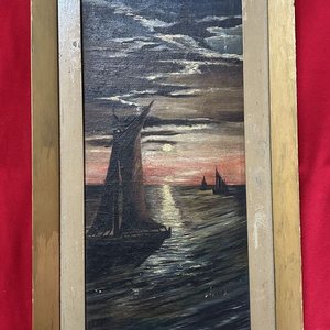 Lote siguiente: Cuadro de Marina con Velero al Atardecer