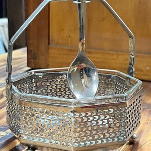 Azucarero Calado de Metal Plateado con Cuchara y Recipiente de Vidrio - imagen 5