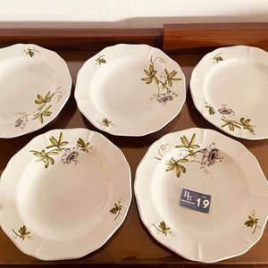 Juego de 5 Platos de Porcelana Uruguaya con Diseño Floral - imagen 4