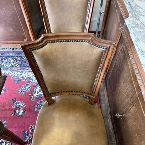 Juego de Comedor Clásico: Mesa y 6 Sillas de Madera con Incrustaciones y Tapizado de Cuero - imagen 14