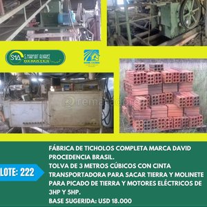 Lote siguiente: Fábrica de Ticholos Completa con Transportadora de Tierra y Molinete Eléctrico