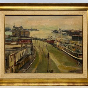 Oleo "Rambla Portuaria" de Dante Cola, 60 x 80 cm - imagen 2