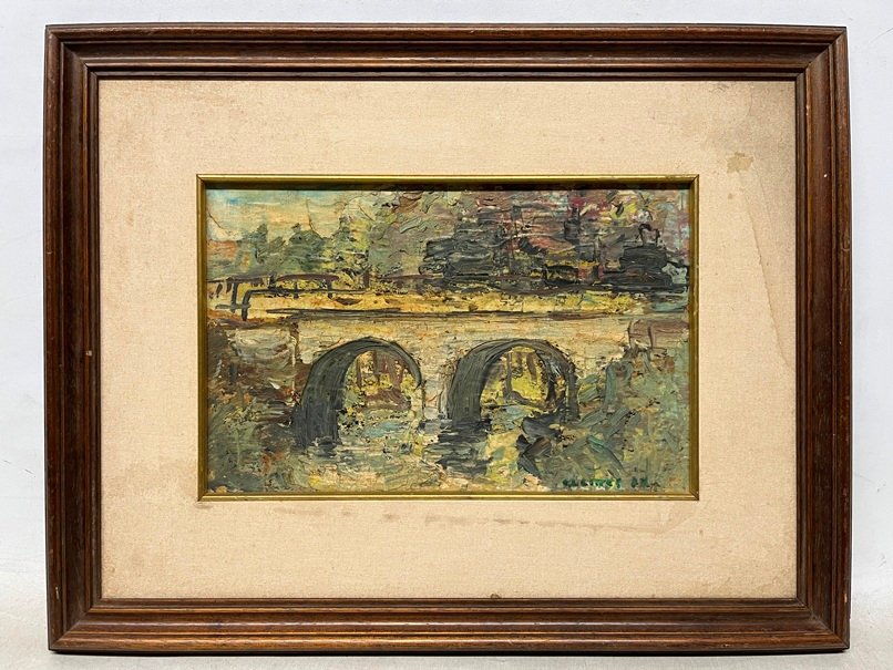 Pintura de paisaje con puente de Leittes