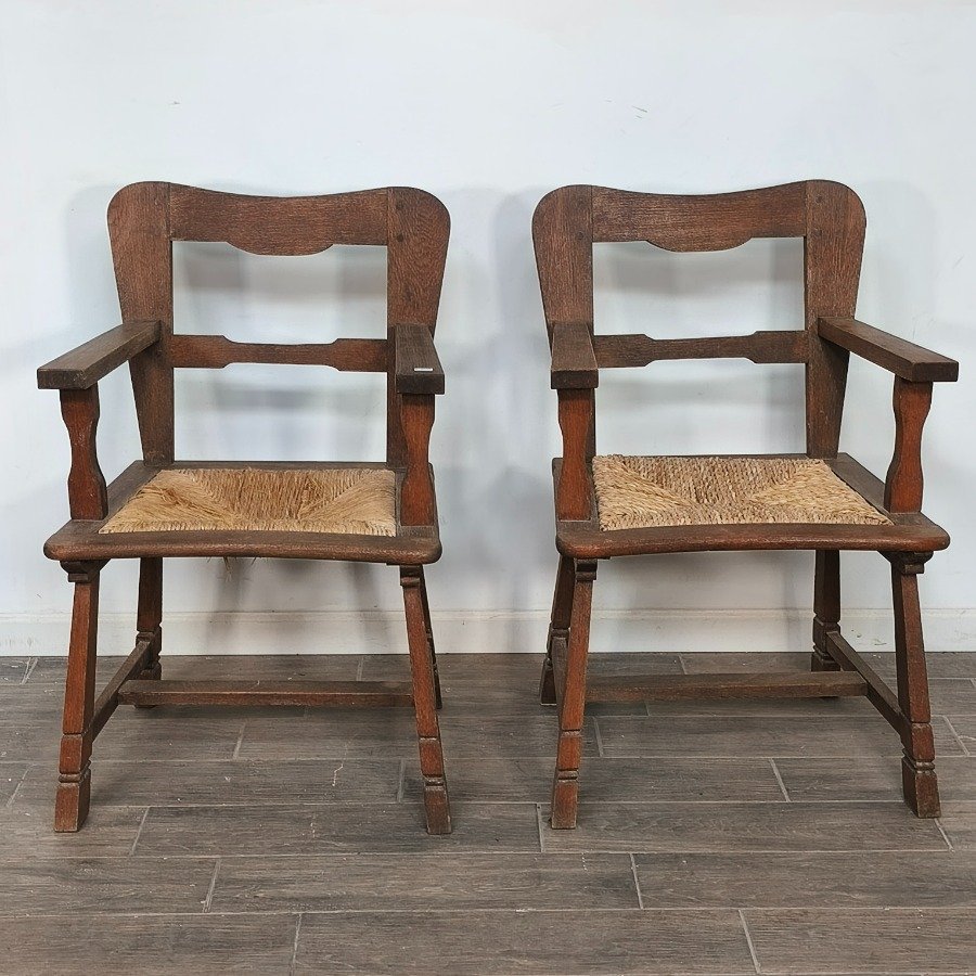 Pareja de sillas de roble con asiento de cardo - imagen 3