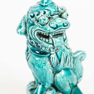 Figura Perro Foo Cerámica China Turquesa - imagen 2