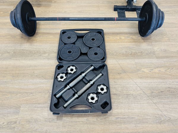 Kit de Mancuernas y Barra con Discos para Entrenamiento - imagen 1