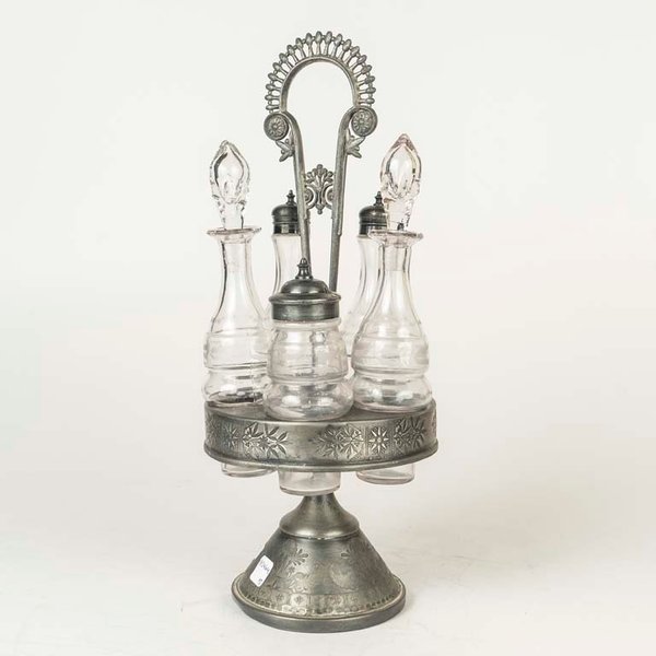 Vinagrera de Mesa Metálica con Frascos de Vidrio