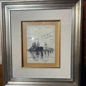 Obra de Manuel Larravide: Marina a Tinta Firmada 1908 - imagen 2