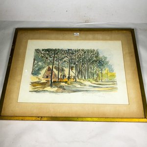 Acuarela "La Proa" de Patricia González, Casa de Campo entre Árboles, Marco Dorado - imagen 1
