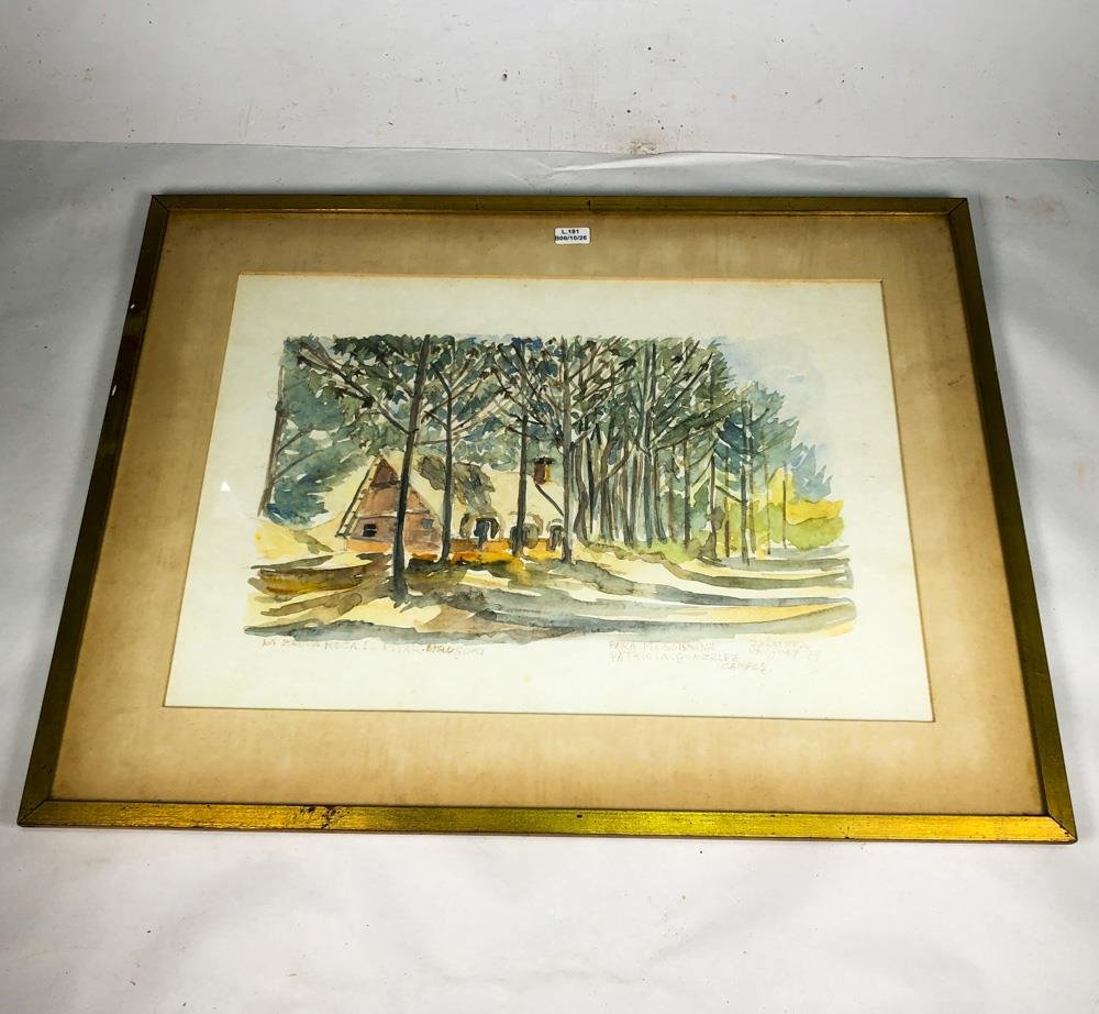 Acuarela "La Proa" de Patricia González, Casa de Campo entre Árboles, Marco Dorado