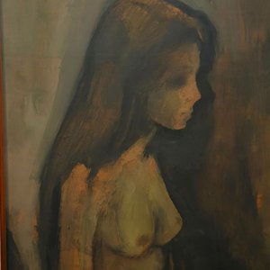 Óleo "Joven Desnuda" de M. Lima, 1977, Marco Dorado - imagen 3