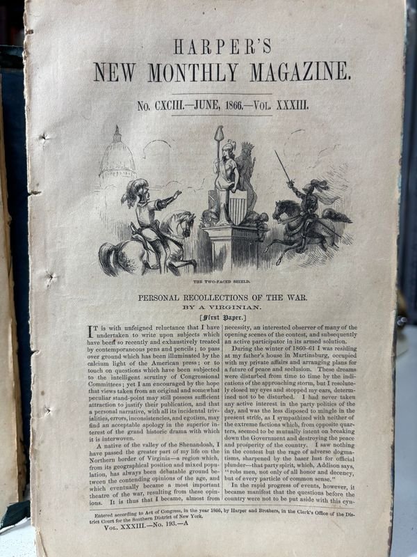 Encuadernación de la Revista Harper's de 1866 - Libro antiguo con estatua de león - imagen 2