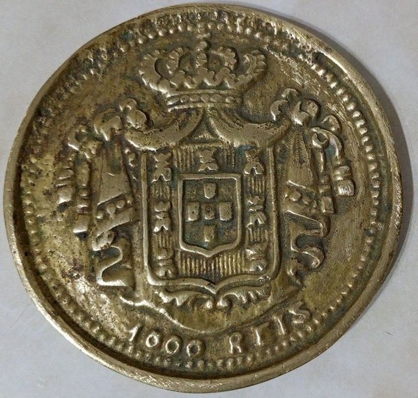 Medallón Decorativo 1000 Réis Portugal Siglo XIX Escudo Real - imagen 1