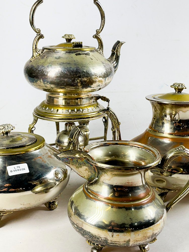 Cuatro piezas de metal para servir té o café - imagen 3