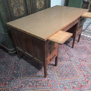 Escritorio Antiguo de Roble con Tapa de Chapa y Cajones - imagen 5