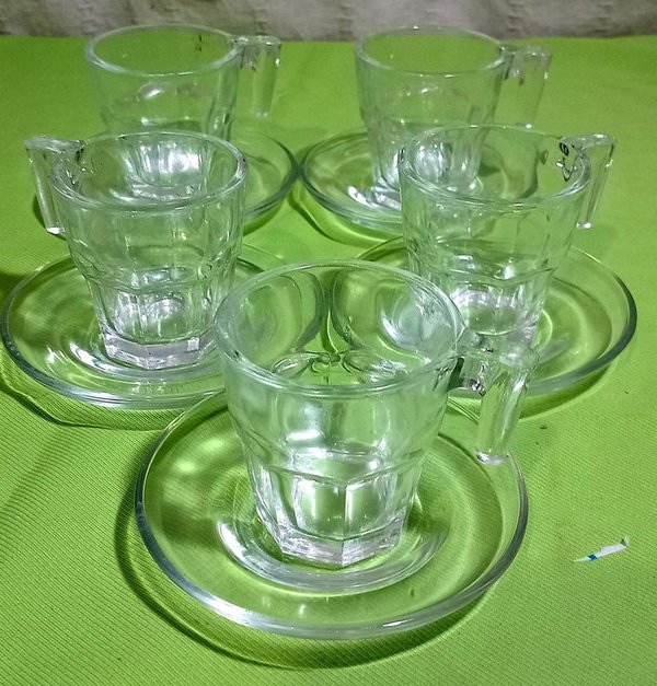 Set de 5 Tazas de Vidrio para Café con Platos - imagen 1