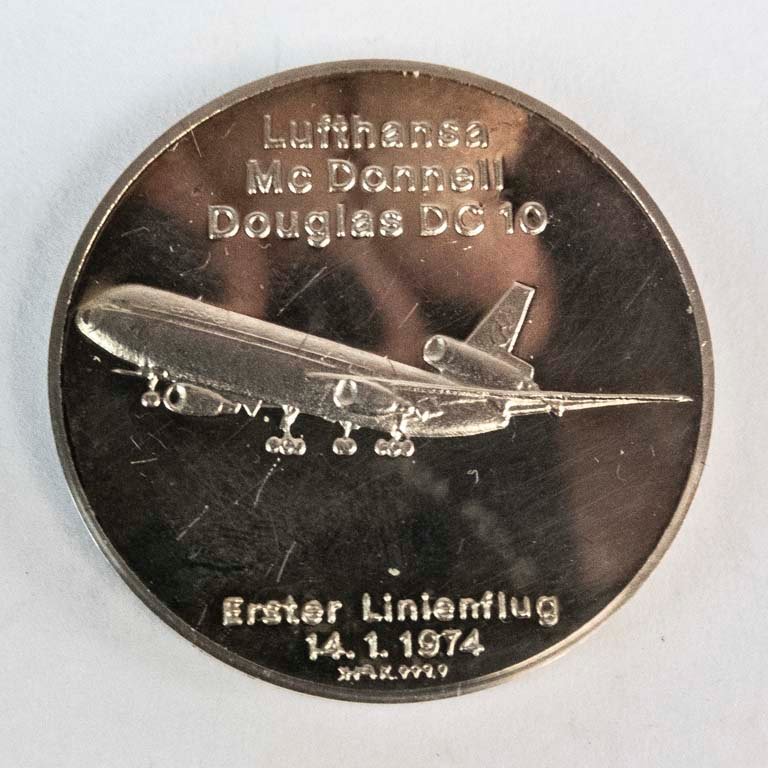 Medalla Plata 999 Alemania 1974 Avión McDonnell Douglas DC-10 Lufthansa