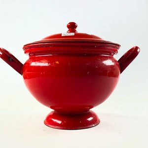 Sopera Esmaltada Roja Antigua con Tapa y Asas - imagen 3