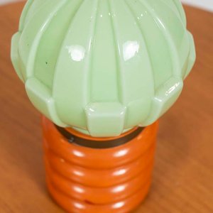 Lámpara de Mesa Art Decó Base Madera Naranja y Tulipa Verde - imagen 2