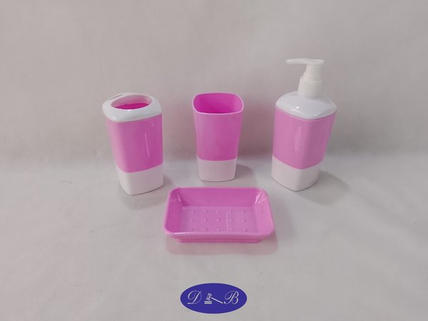 Set de Baño 4 Piezas Rosa y Blanco