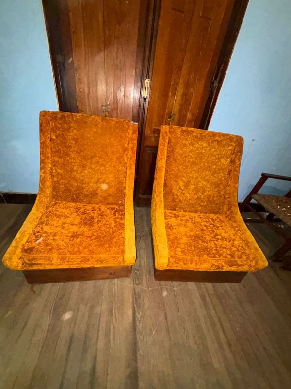 Par de Butacas Estilo Retro en Terciopelo Naranja