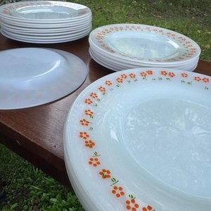 1 juego 25 platos en vajilla opalina vintage origen Argentino marca Rigopal (platos llanos y hondos material ultra resistente ideal para el uso diario) - imagen 1