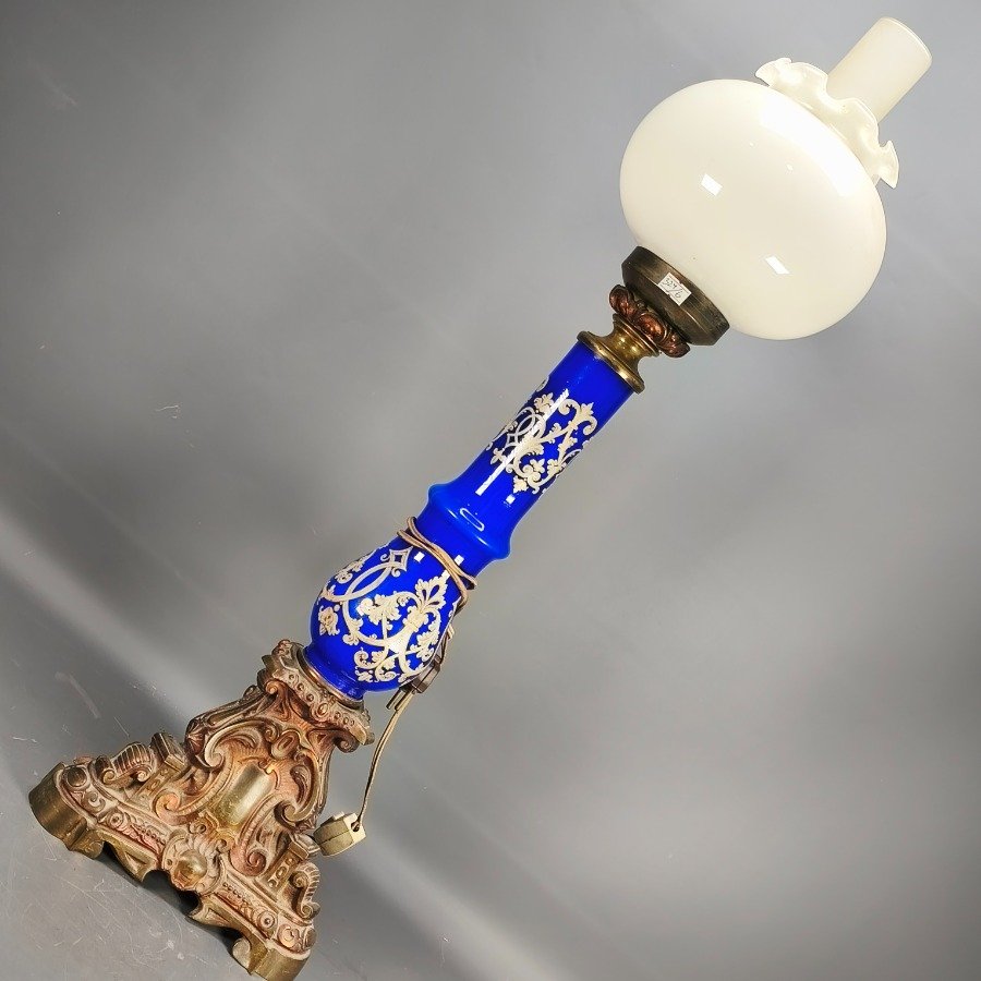 Lámpara de sobremesa completa con fanal en porcelana y bronce - imagen 3