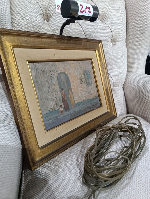 Cuadro con Aplique de Luz en Bronce y Óleo